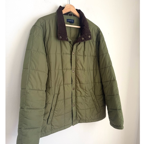 Lands’ End Quilted Insulated Barn Coat Jacket in Olive Green Corduroy Collar - Picture 3 of 7